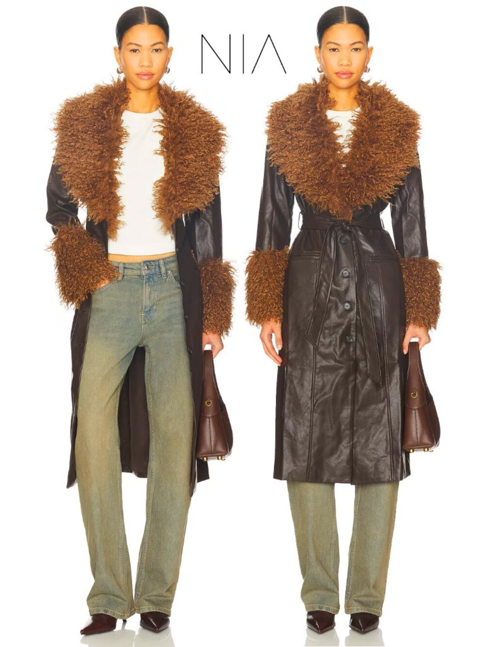 🦋💋GROOVY 60s VIBE💋🦋NIA Orla Espresso Afghan Coat w/ Vegan Mongolian Fur Trim